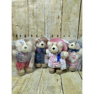 Vtg 1986 Wendys Furskins Collectible 7” Teddy Bears Plush New & Sealed Set Of 4